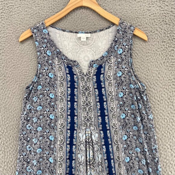 J Jill Dress Womens Small Blue Floral Shift Tee Notch Neck Sleeveless Stretch - Picture 2 of 10